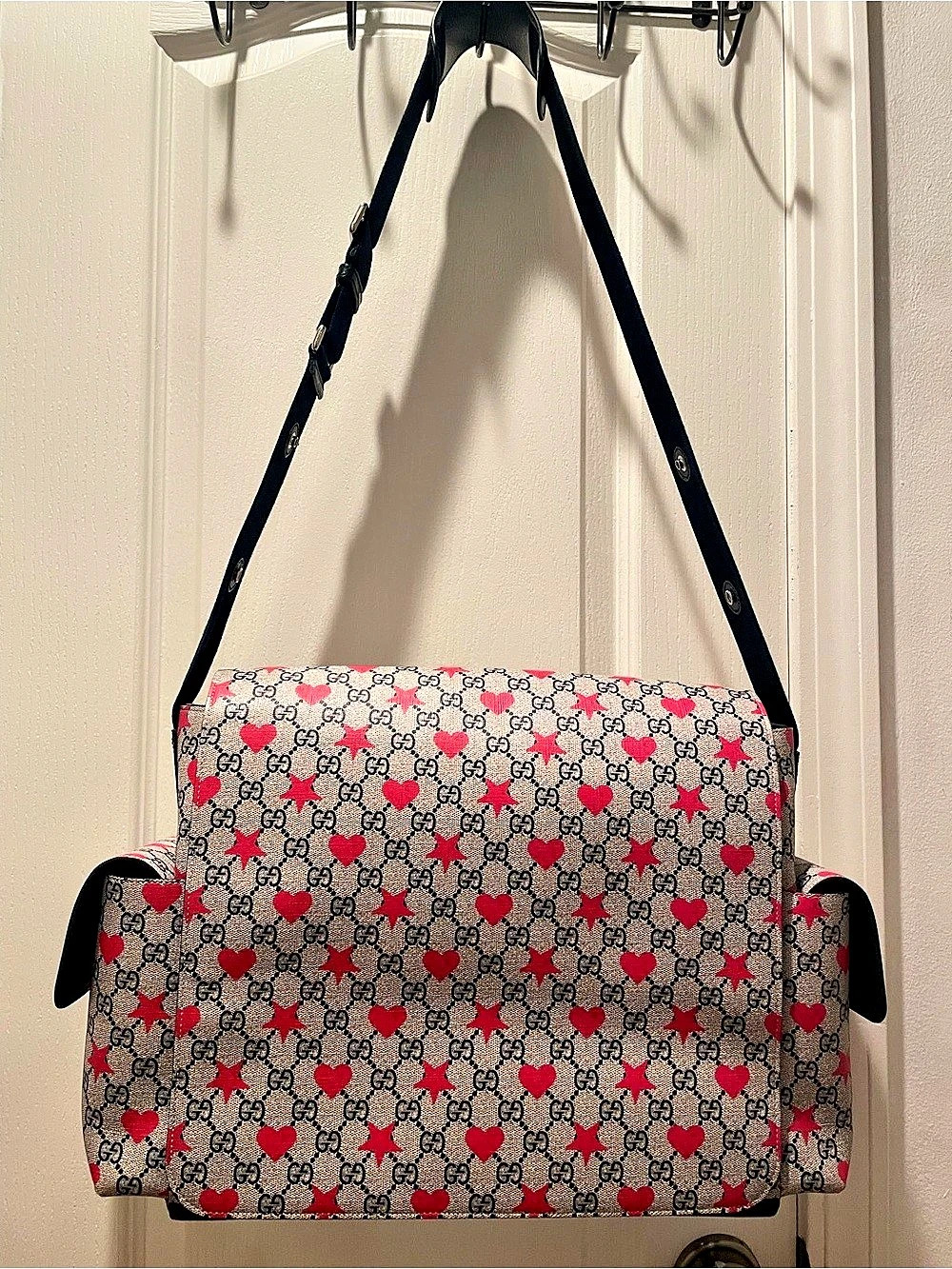 Gucci GG Supreme Monogram Star and Heart Print Diaper Bag Star and Heart Diaper